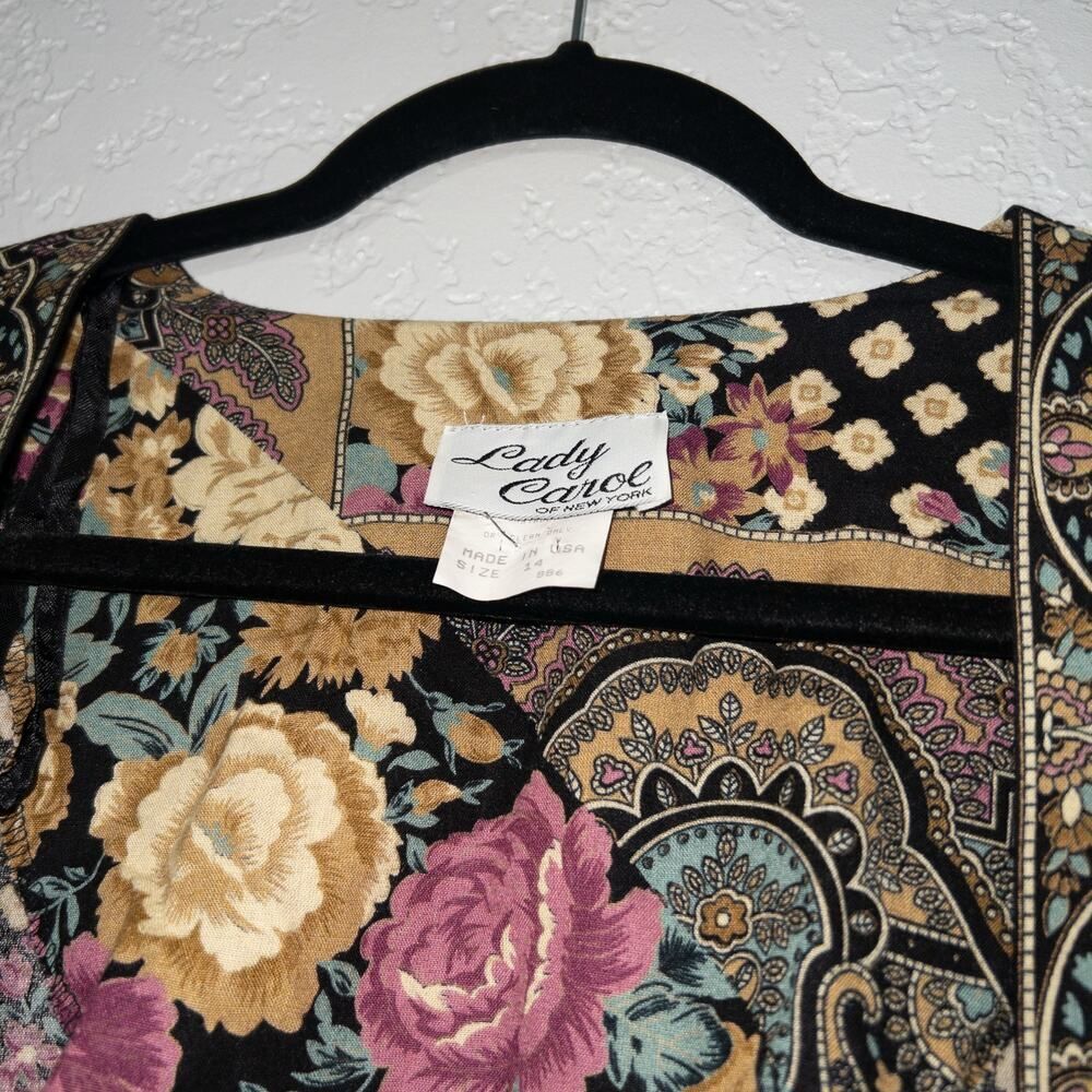 Vintage Lady Carol of New York Black Floral Kimono‎ Cardigan Size 14 - Picture 2 of 6
